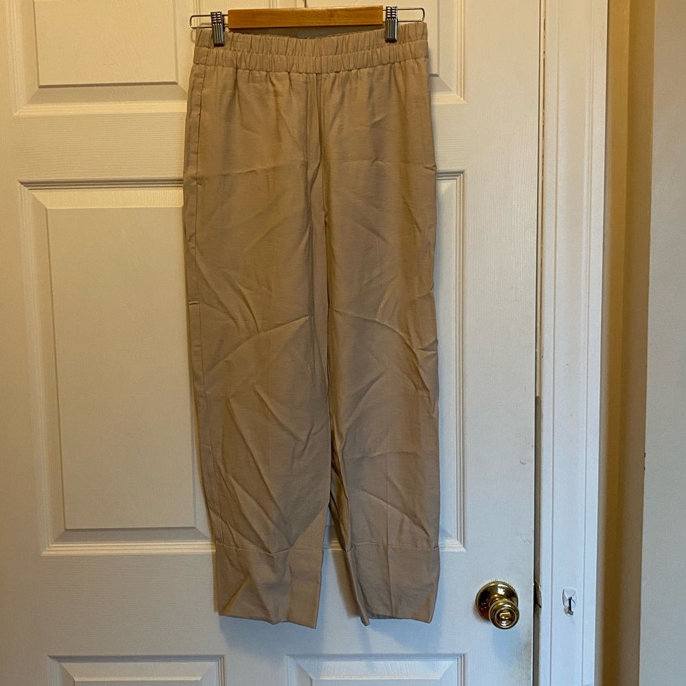 NWOT ZARA Linen-esque Khaki Elastic Waist Pant